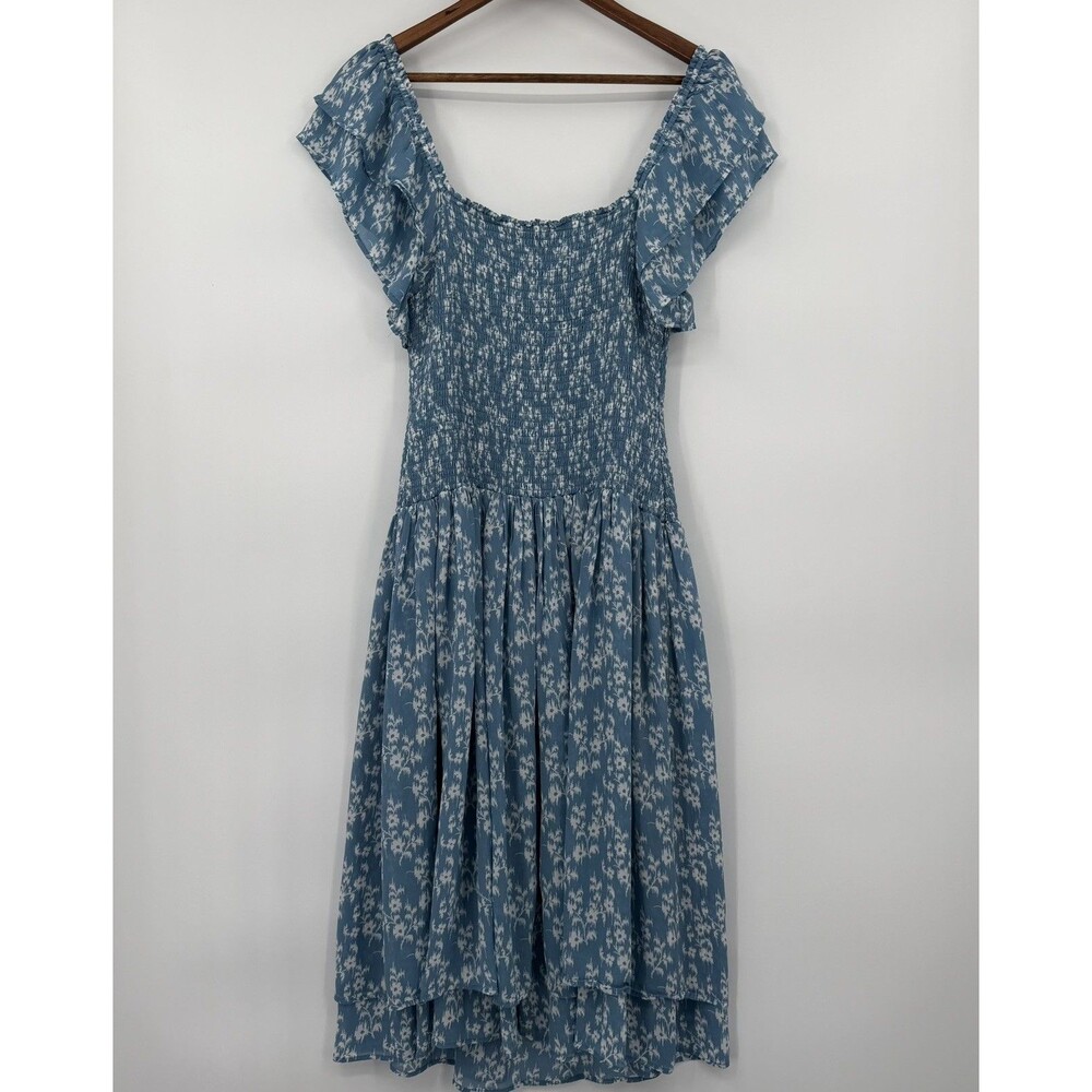HATCH Cosette Dress Size 3 Blue Floral Smocked Flutter Sleeve Maternity Midi - Picture 9 of 9